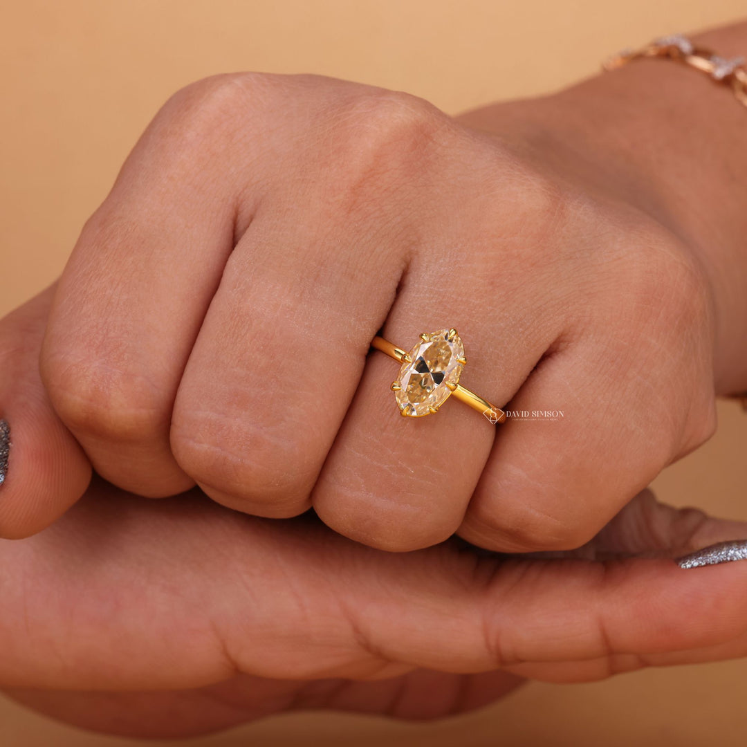 18K Yellow Gold, VVS1 Moissanite, Bridal Jewelry, Promise Ring, Crushed Ice Oval, Fancy Color Moissanite, Radiant Yellow Gem, Handcrafted Ring, Wedding Set, Gift for Fiancée, Elegant Jewelry