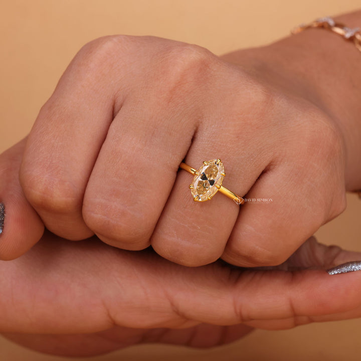 18K Yellow Gold, VVS1 Moissanite, Bridal Jewelry, Promise Ring, Crushed Ice Oval, Fancy Color Moissanite, Radiant Yellow Gem, Handcrafted Ring, Wedding Set, Gift for Fiancée, Elegant Jewelry