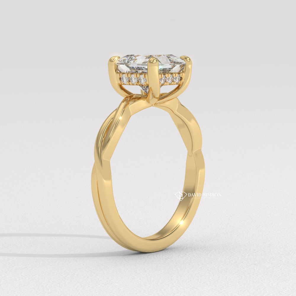 Twisted diamond ring in 14K white gold, Oval cut twist engagement rings for sale, Custom braided engagement rings with hidden halo,