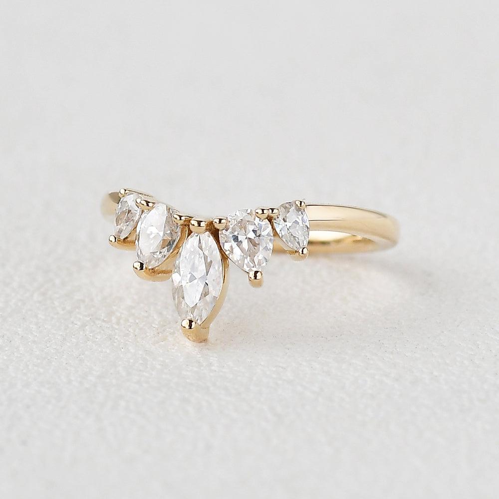 marquise-and-pear-cut-cluster-moissanite-wedding-band