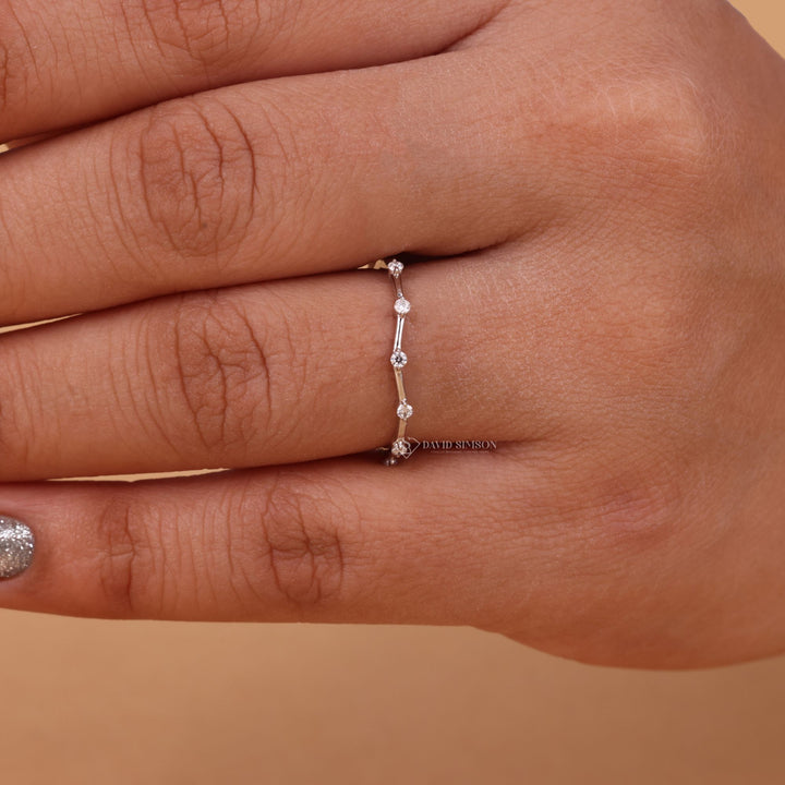  Dainty Eternity Ring, Anniversary Band, Conflict Free Moissanite, Unique Wedding Band, Floating Stone Eternity, Handmade Wedding Ring, Round Moissanite Jewelry, Solid Gold Eternity, 1