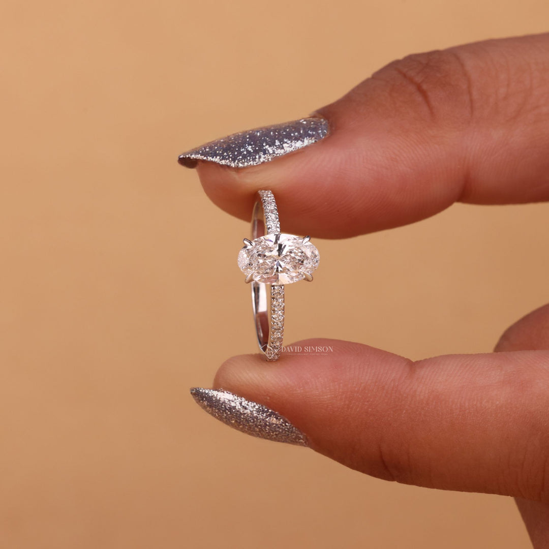Dainty Oval Ring, Hidden Halo Oval, Conflict Free Moissanite, Sustainable Engagement Ring, Handmade Moissanite Jewelry, 