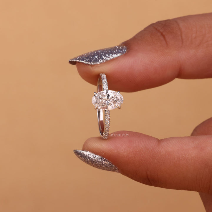 Dainty Oval Ring, Hidden Halo Oval, Conflict Free Moissanite, Sustainable Engagement Ring, Handmade Moissanite Jewelry, 