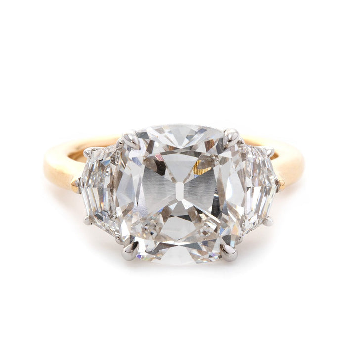 Past Present Future Antique RingHigh Crown Cushion DiamondDeep Fire Old Mine CutStatement Vintage Diamond RingBespoke Three Stone JewelryElongated Ratio Diamond RingRare Antique Cut Engagement