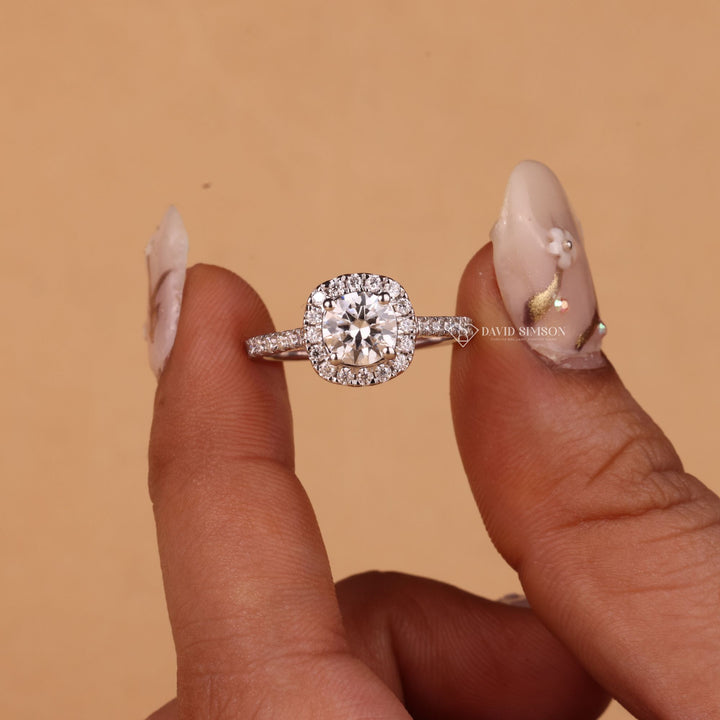Round Cut Moissanite, Halo Engagement Ring, Round Halo Diamond Ring, Moissanite Halo Ring, 
