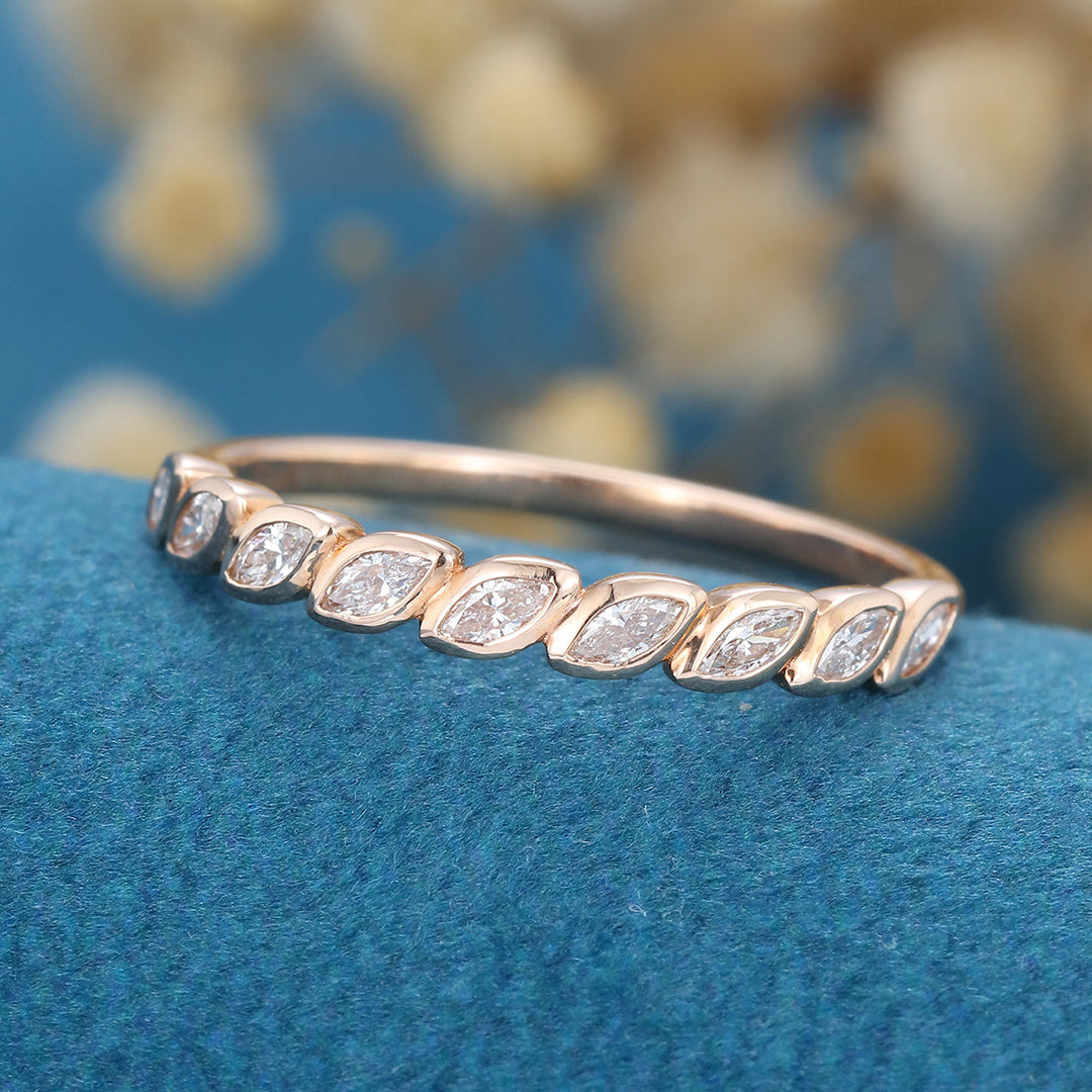 marquise-shaped-moissanite-bezel-half-eternity-wedding-band