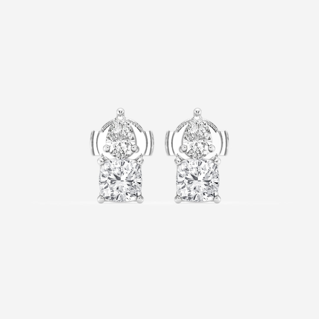 Cushion & Pear Cut FG-VS2 Lab Grown Diamond Two Stone Stud Earrings for Her
