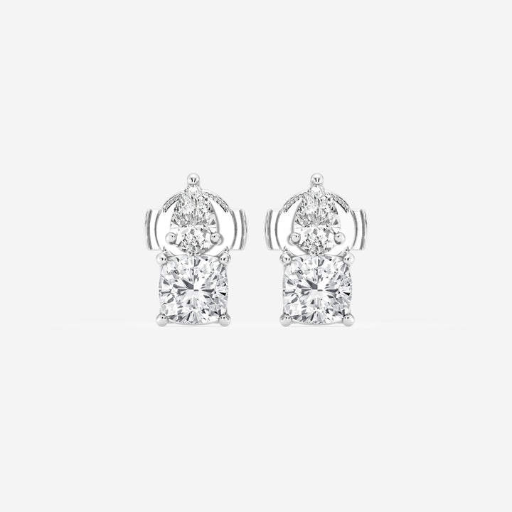 Cushion & Pear Cut FG-VS2 Lab Grown Diamond Two Stone Stud Earrings for Her