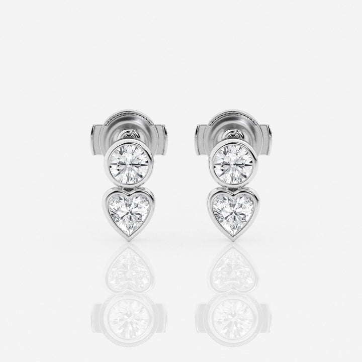Round & Heart Cut FG-VS2 Lab Grown Diamond Two Stone Earrings in 10K Gold
