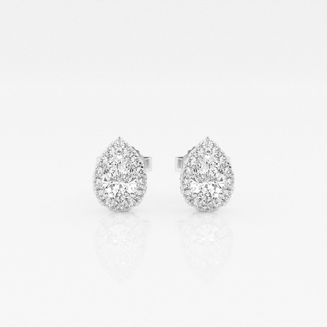 Pear Cut FG-VS2 Lab Grown Diamond Halo Stud Earrings in Gold