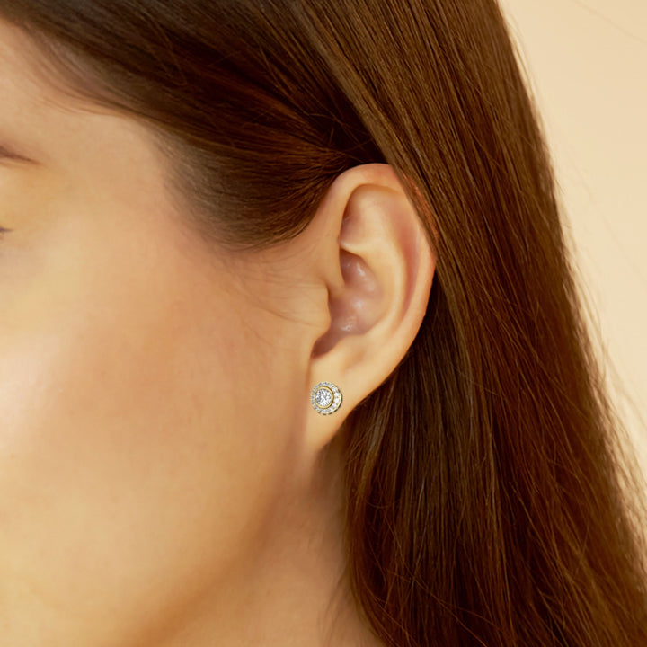Round Halo GH-VS2 Lab Grown Diamond Bezel Set Stud Earrings