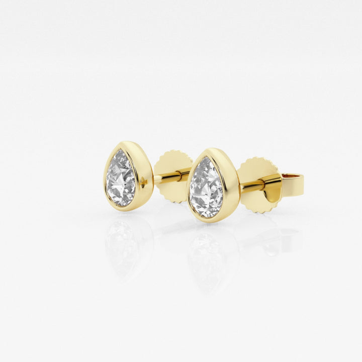 Pear Cut GH-VS2 Lab Grown Diamond Bezel Stud Earrings in Gold