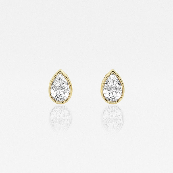 Pear Cut GH-VS2 Lab Grown Diamond Bezel Stud Earrings in Gold