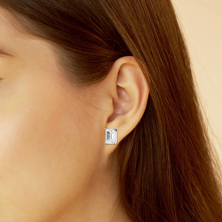 Emerald Cut FG-VS2 Lab Grown Diamond Solitaire Stud Earrings