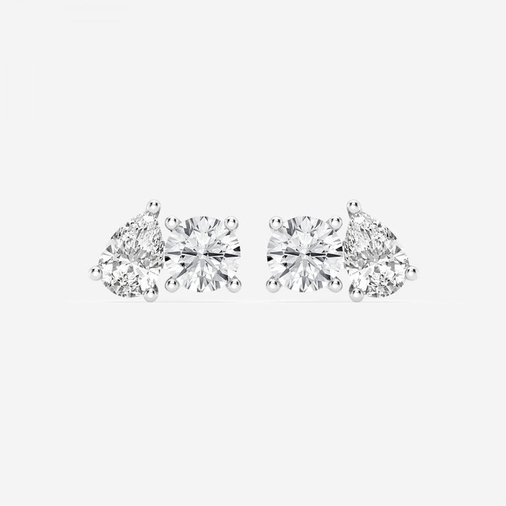 Round & Pear Cut FG-VS2 Lab Grown Diamond Two Stone Stud Earrings