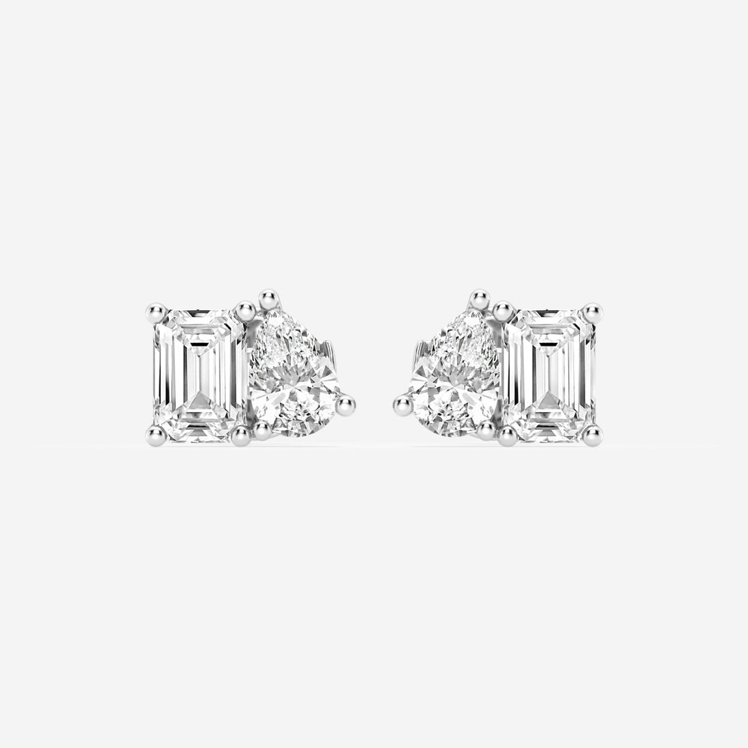Pear & Emerald Two Stone FG-VS2 Lab Grown Diamond Stud Earrings