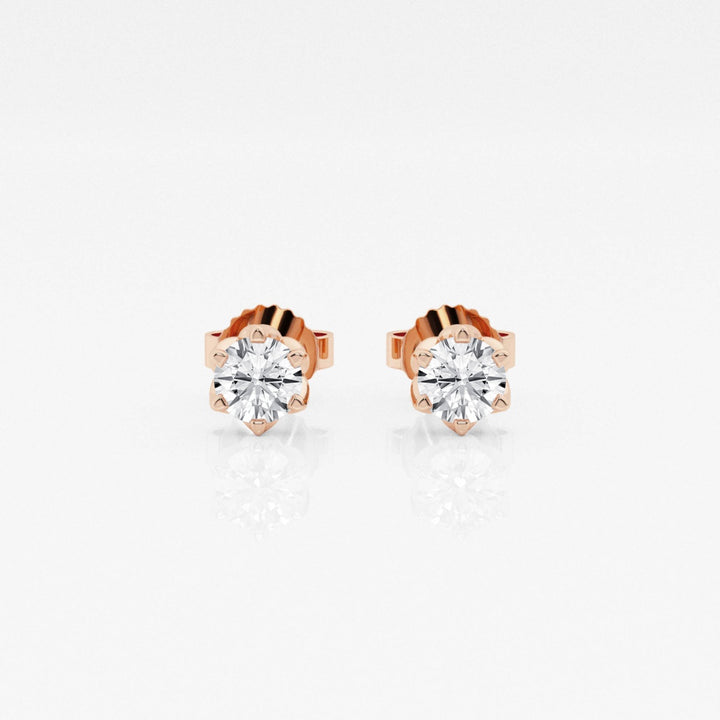 Round FG-VS2 Lab Grown Diamond Six Prong Stud Earrings in Gold