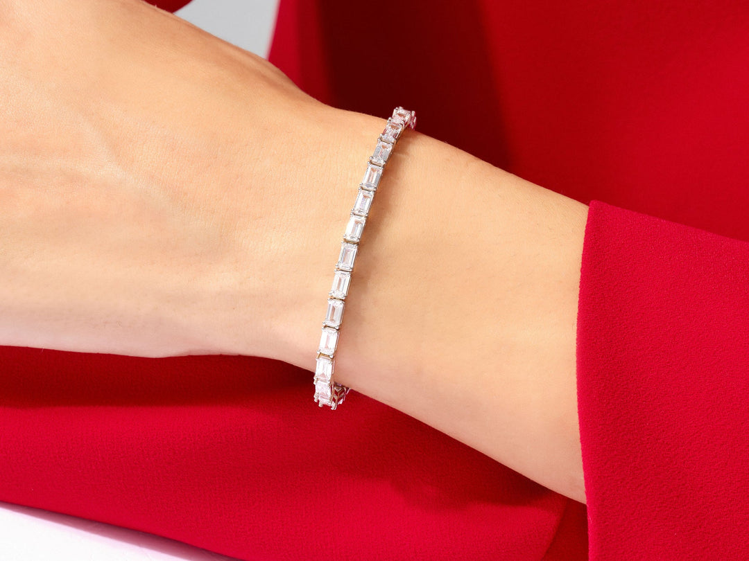 Emerald Cut Moissanite Diamond Tennis Bracelet in 14K White Gold