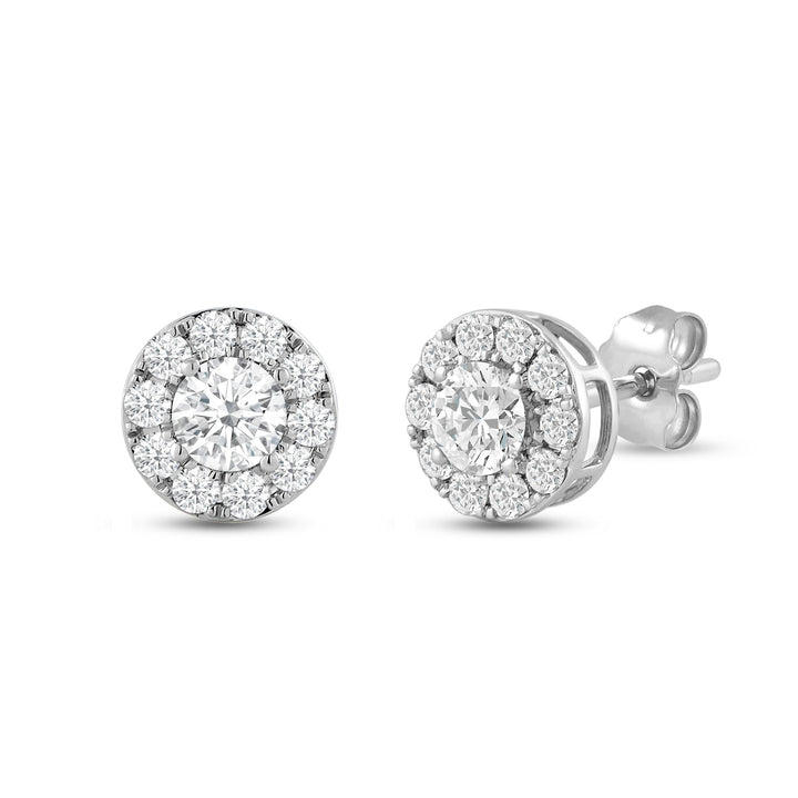 Round Cut Halo Moissanite Diamond Stud Earrings for Her