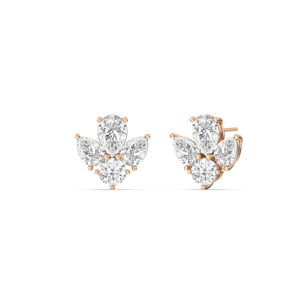 Pear & Round Moissanite Diamond Cluster Stud Earrings for Her