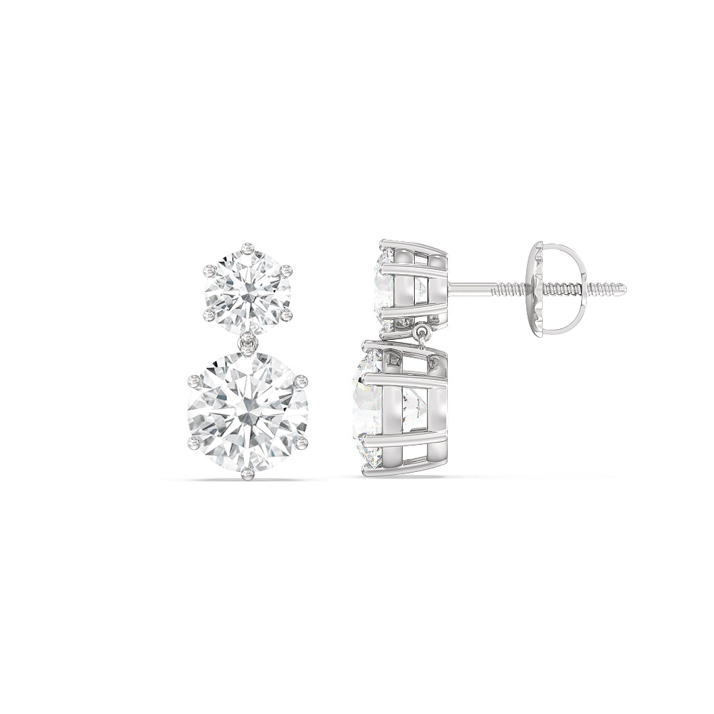 2.0CT Round Cut Two Stone Moissanite Stud Diamond Earrings