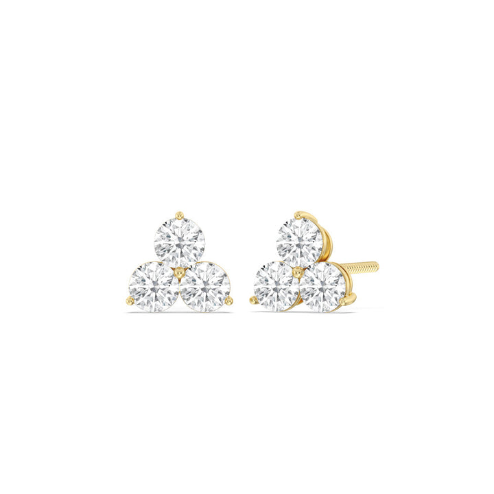 Round Cut Moissanite Three Stone Diamond Stud Earrings for Women