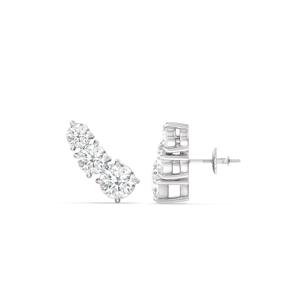 Round Cut Moissanite Diamond Three Stone Earrings for Her