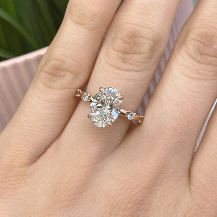 2.50CT Oval Cut Moissanite Petite Pave Diamond Engagement Ring