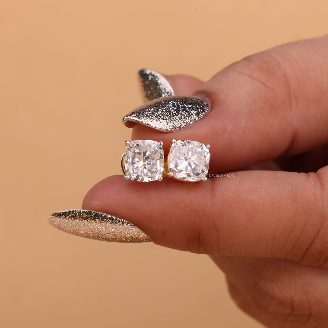 Cushion Cut Moissanite, Hidden Halo Studs, Cushion Moissanite Earrings, Diamond Alternative, 