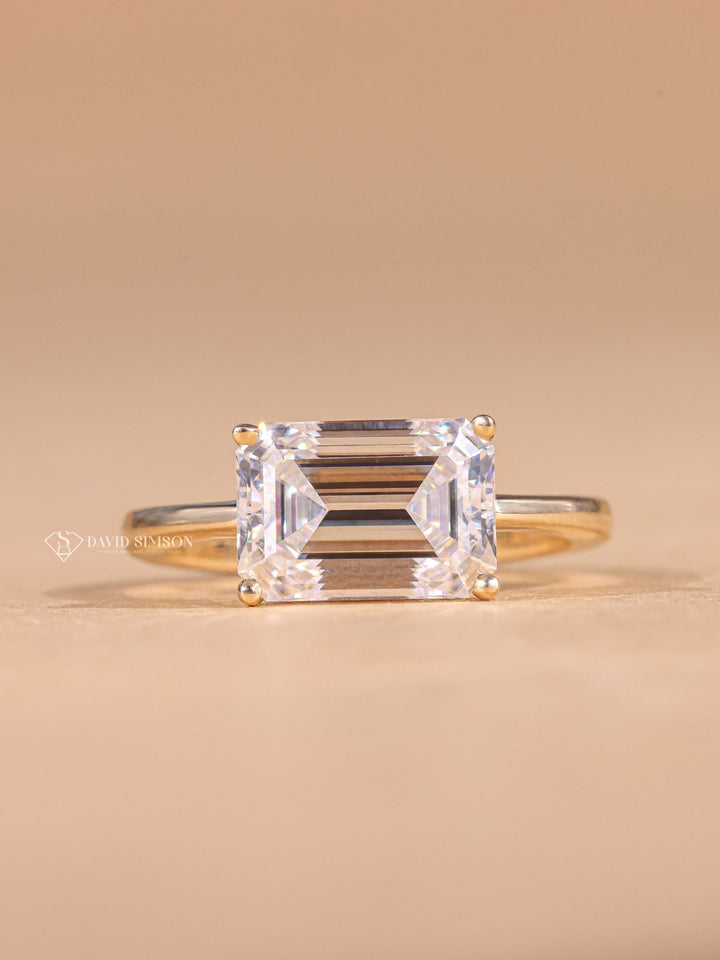 East-West moissanite engagement ring, East-West ring in 14K gold, Buy oval East-West diamond ring, Emerald cut East-West diamond ring, Exclusive East-West diamond rings, GIA certified East-West rings, 