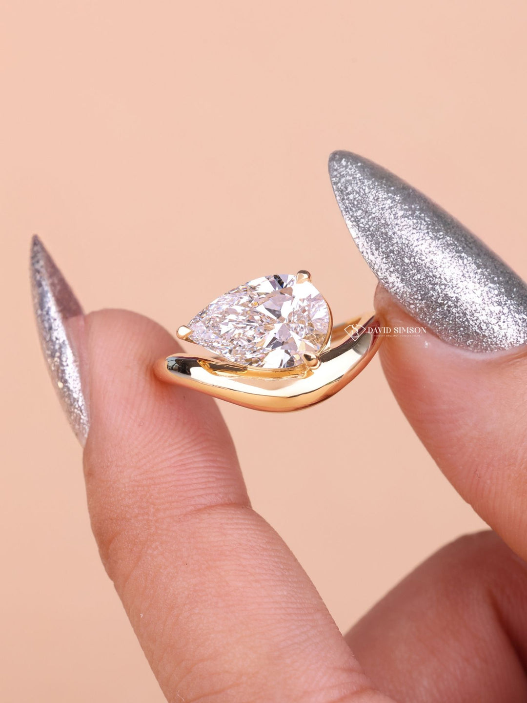 Buy East-West ring with matching band, Discounted East-West diamond rings, Luxury East-West engagement rings, 