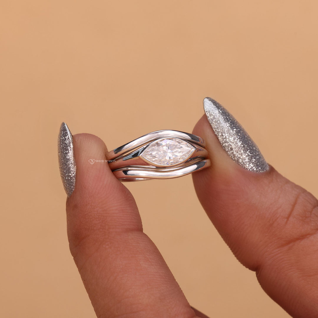 East West Engagement Ring
Marquise Cut Moissanite
1.50 Carat Moissanite
Double Band Ring
