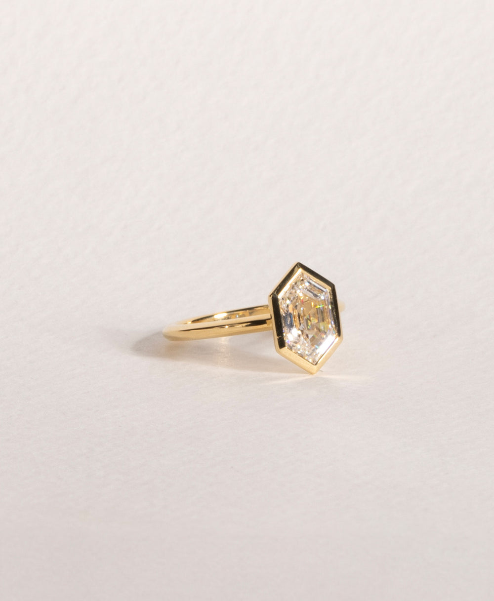 Art Deco Style RingContemporary EngagementGold Bezel RingPlatinum Hexagon RingLab Grown Hexagon DiamondMoissanite Hexagon RingHandcrafted BridalStatement Diamond RingEdgy Engagement StyleSolitaire Bezel Ring