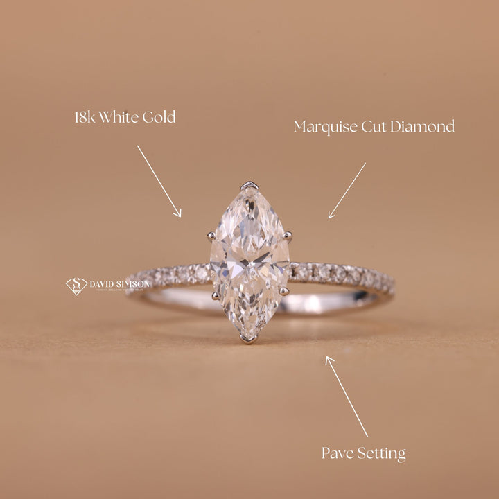 Lab Grown Marquise Diamond
Elongated Marquise Ring
Eco-Friendly Engagement Ring
White Gold Marquise Moissanite
