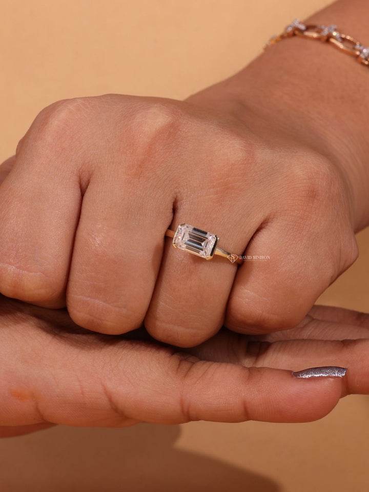 1.50CT-2.50CT East West Emerald Cut Moissanite Diamond Engagement Ring