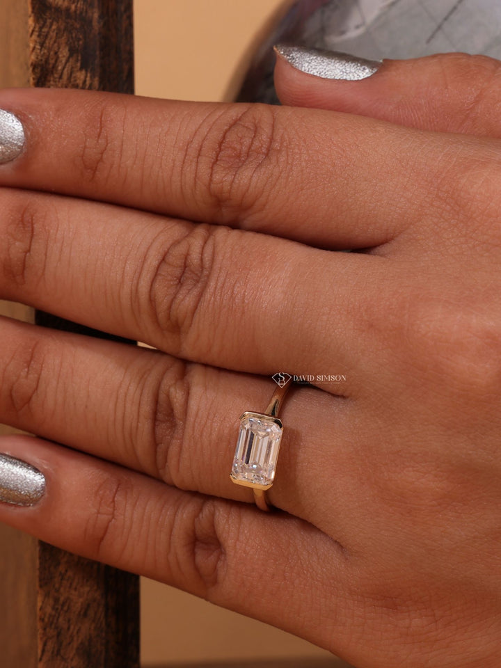 1.50CT-2.50CT East West Emerald Cut Moissanite Diamond Engagement Ring