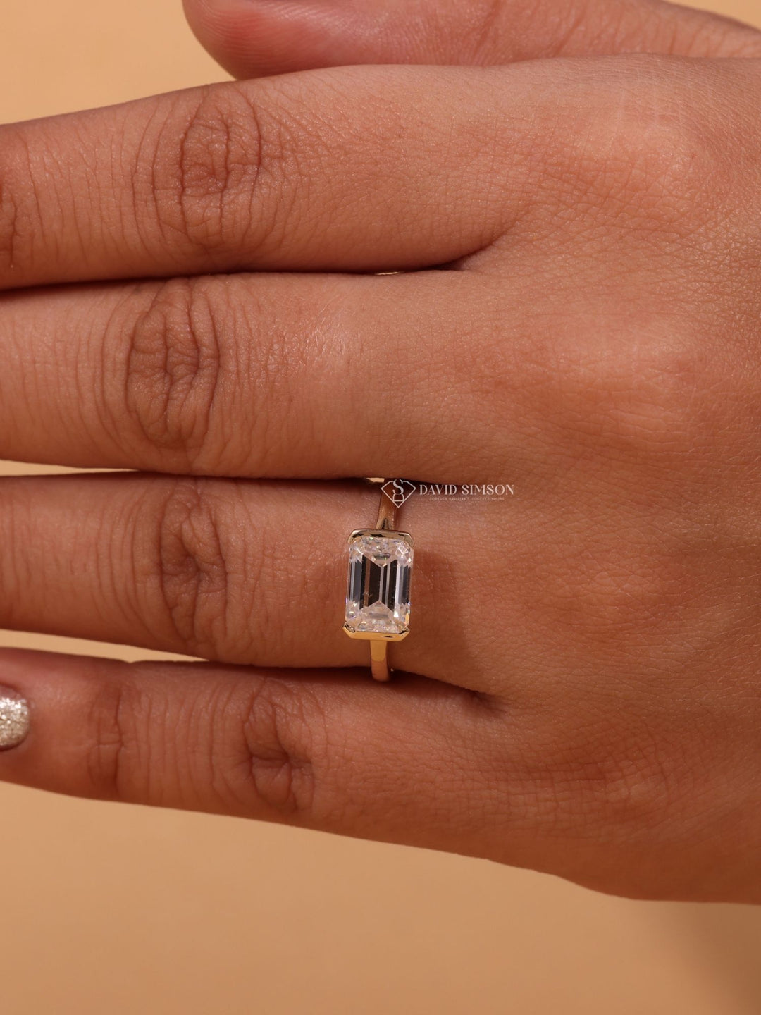 1.50CT-2.50CT East West Emerald Cut Moissanite Diamond Engagement Ring