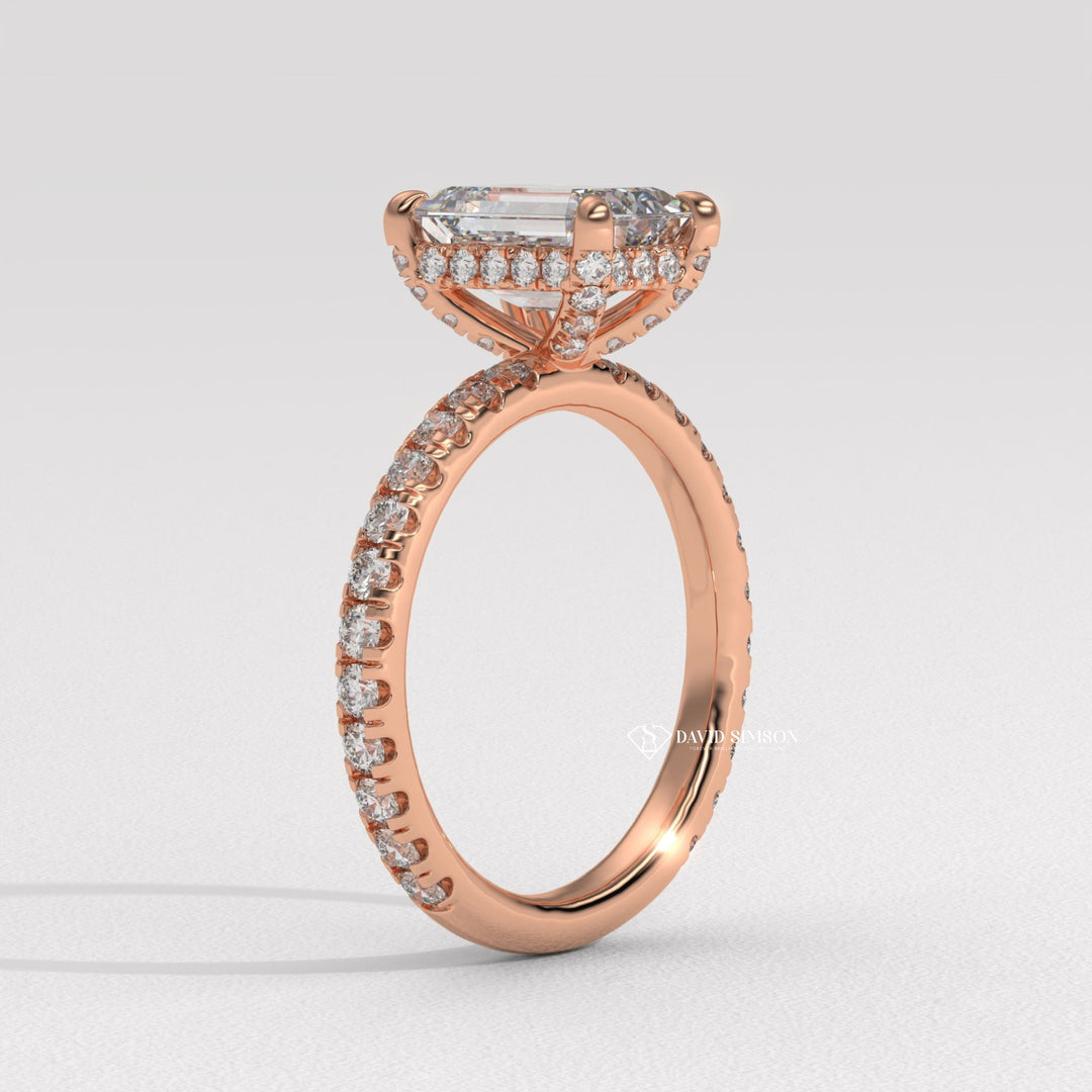 Emerald engraved engagement ring, Emerald halo diamond engagement ring, Emerald solitaire diamond engagement ring, Emerald unique diamond engagement ring