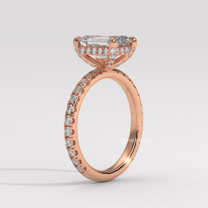 Emerald engraved engagement ring, Emerald halo diamond engagement ring, Emerald solitaire diamond engagement ring, Emerald unique diamond engagement ring