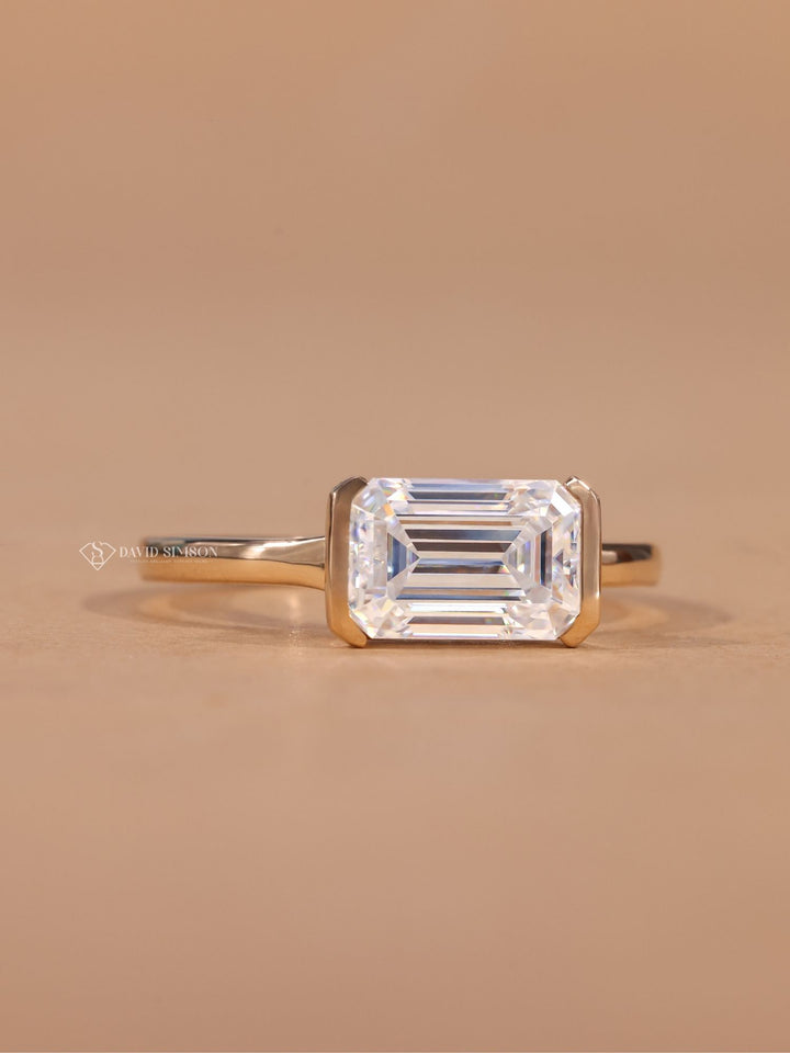 1.50CT-2.50CT East West Emerald Cut Moissanite Diamond Engagement Ring