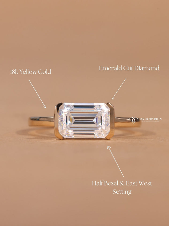 1.50CT-2.50CT East West Emerald Cut Moissanite Diamond Engagement Ring
