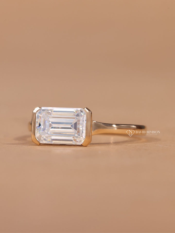 1.50CT-2.50CT East West Emerald Cut Moissanite Diamond Engagement Ring