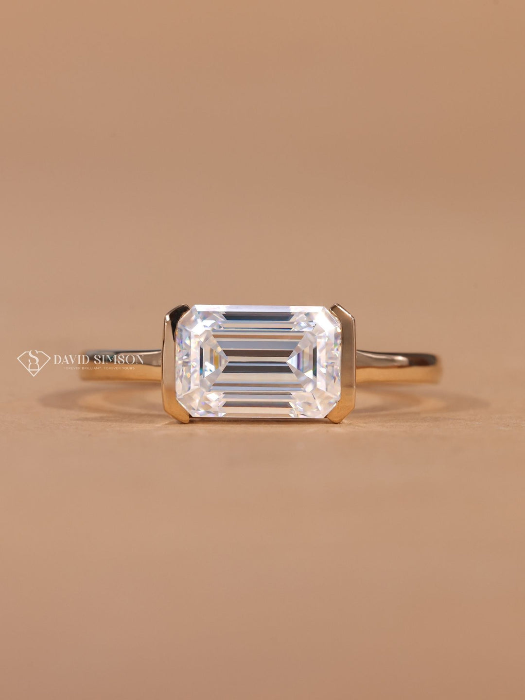 1.50CT-2.50CT East West Emerald Cut Moissanite Diamond Engagement Ring