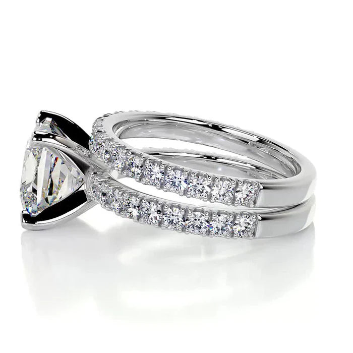 2.50CT Princess Moissanite Pave Diamond Matching Bridal Ring Set