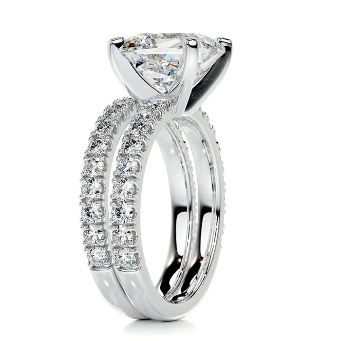 2.50CT Princess Moissanite Pave Diamond Matching Bridal Ring Set