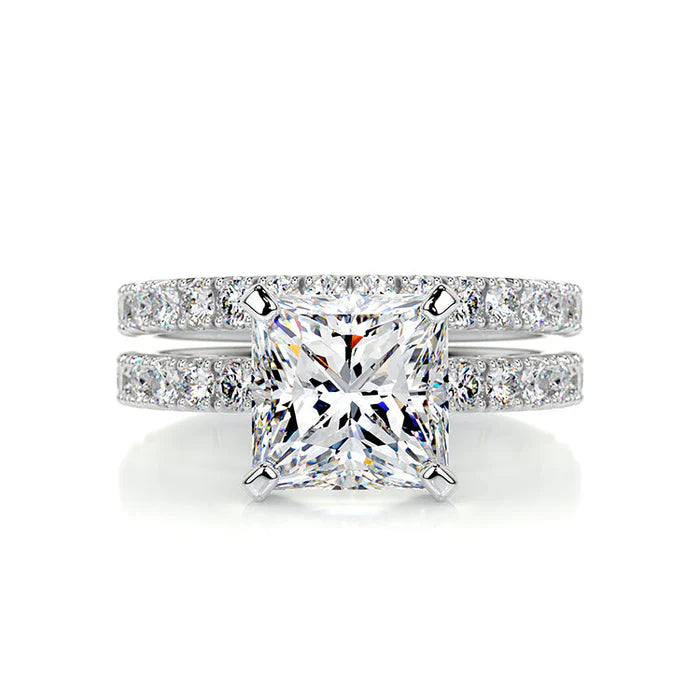 2.50CT Princess Moissanite Pave Diamond Matching Bridal Ring Set