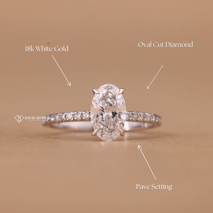 Engagement Ring, Ethical Bridal Jewelry, 14k Gold Oval Ring, 18k Gold Oval Ring, White Gold Moissanite, Yellow Gold Oval Ring, Rose Gold Pave Ring, Anniversary Gift for Her, 