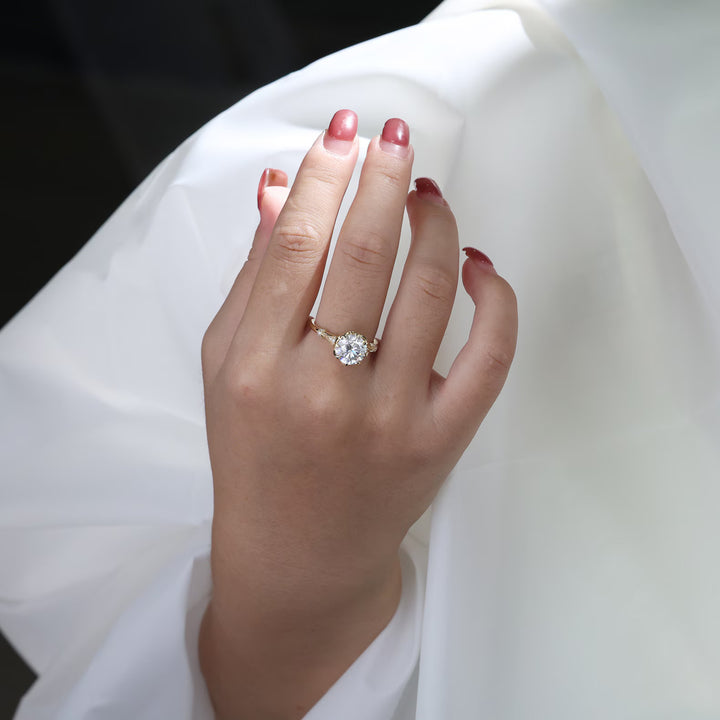 Engagement Ring, Moissanite Solitaire, Milgrain Edge, Victorian Inspired, Retro Glamour, Statement Ring, Bridal Jewelry,