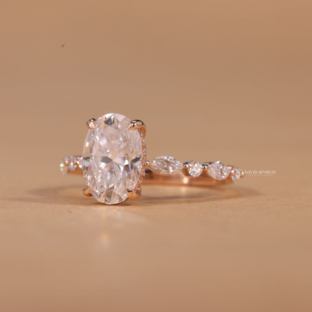 Minimalist Pave, High Brilliance Ring, Wedding Set, Large Carat Moissanite, Thin Pave Band, Classic Engagement Ring, Unique Wedding Ring, Luxury Jewelry, Fine Jewelry, Oval Pave Ring, Timeless Bridal.
