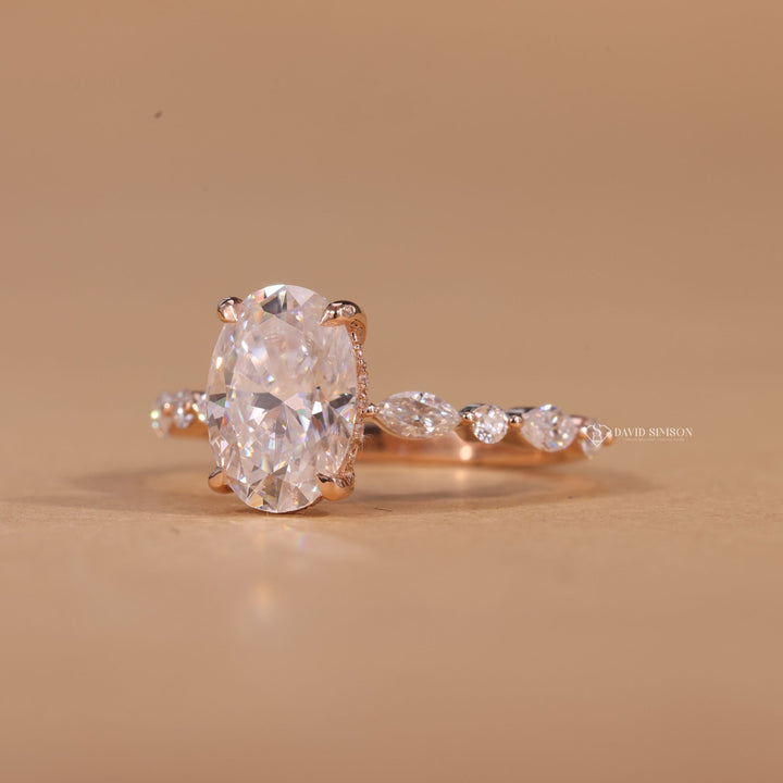 Minimalist Pave, High Brilliance Ring, Wedding Set, Large Carat Moissanite, Thin Pave Band, Classic Engagement Ring, Unique Wedding Ring, Luxury Jewelry, Fine Jewelry, Oval Pave Ring, Timeless Bridal.
